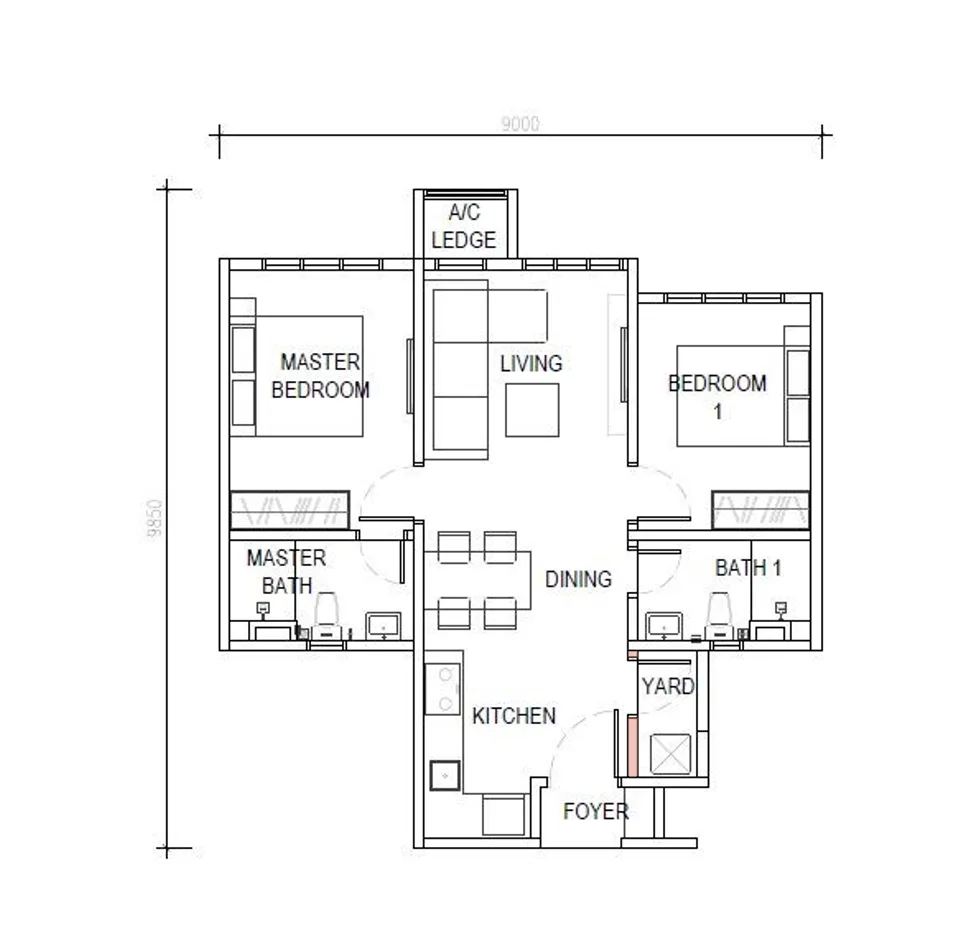 D'Evia Type A floor plan — 2 rooms 657 sqft